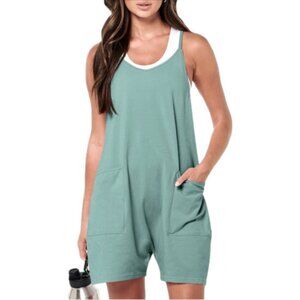 ANRABESS Romper Shorts Loose Sleeveless Spaghetti Straps Pockets Green Women XL